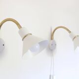 Pair of Scandinavian wall lights, white and gold metal