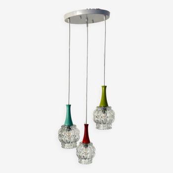 Lustre cascade 3 feux globe en verre bullé vintage luminaire suspension décoration LAMP-7126