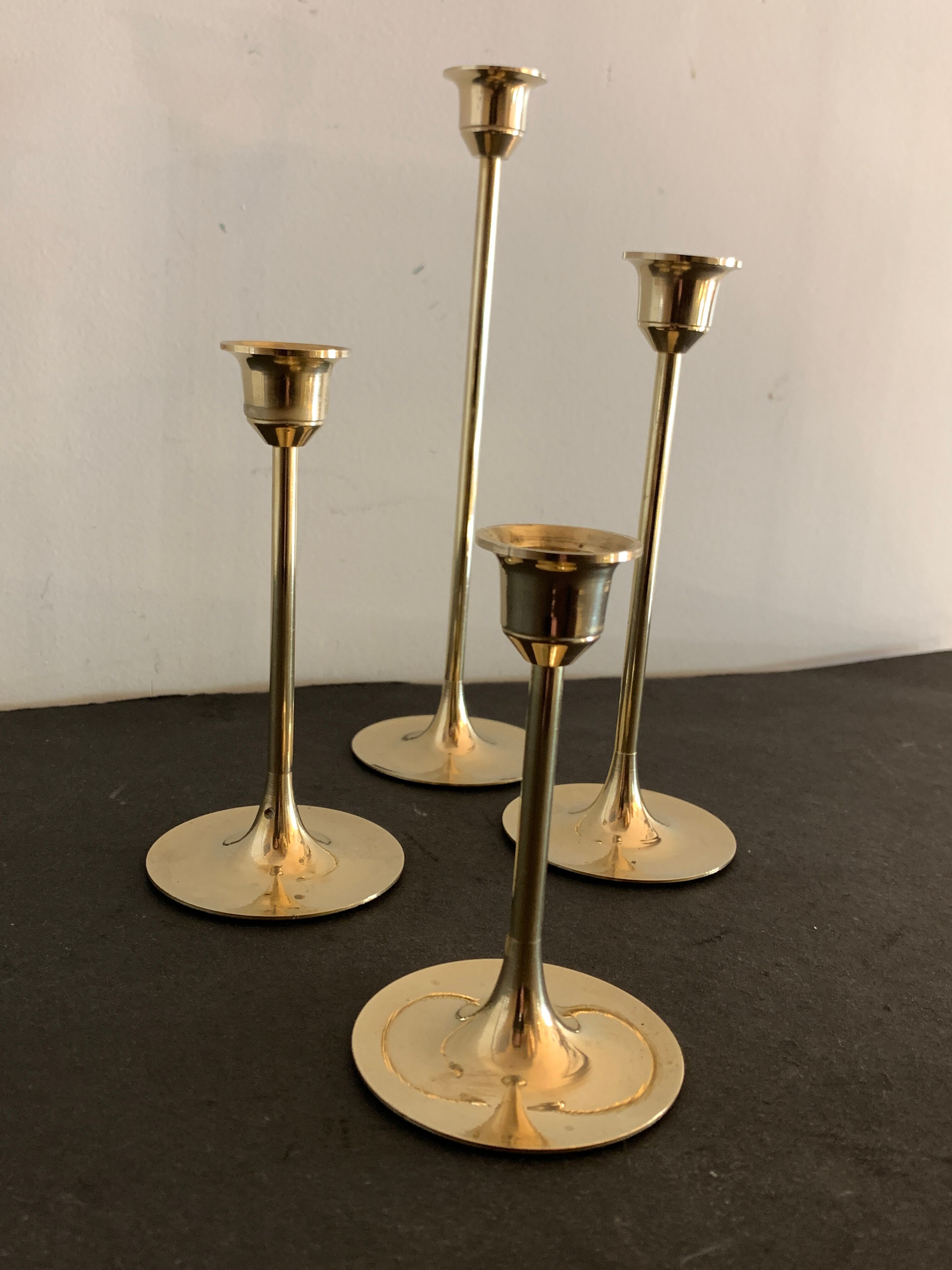 4 Scandinavian brass candle holders