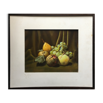 Tableau HSP "Nature morte aux fruits tavelés" signé Rolin 1980