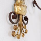 Wrought iron and glass wall light in the style of Maison Baguès
