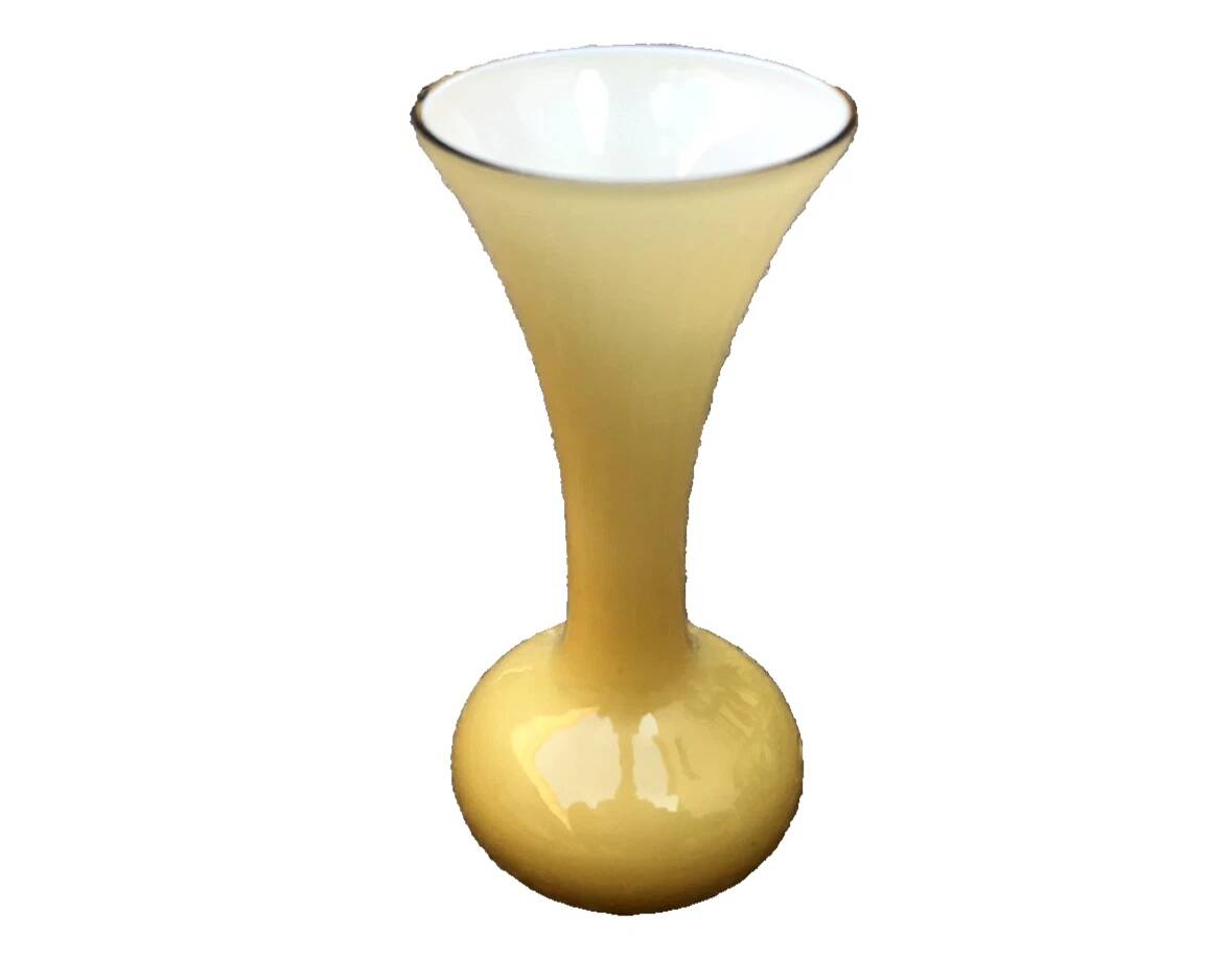 Single flower vase in Murano style, amber glass with a white milk interior.