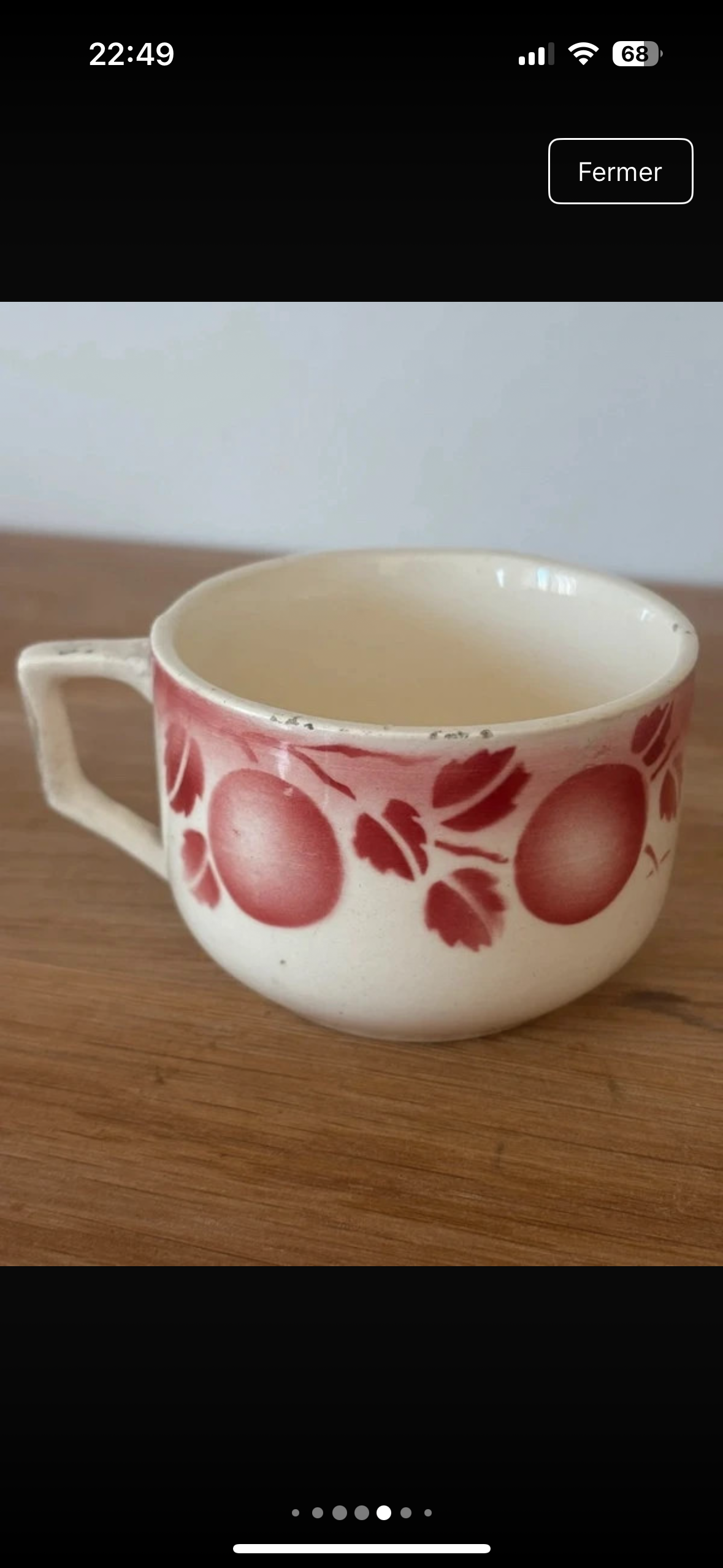 5 tasses anciennes Badonviller fruits