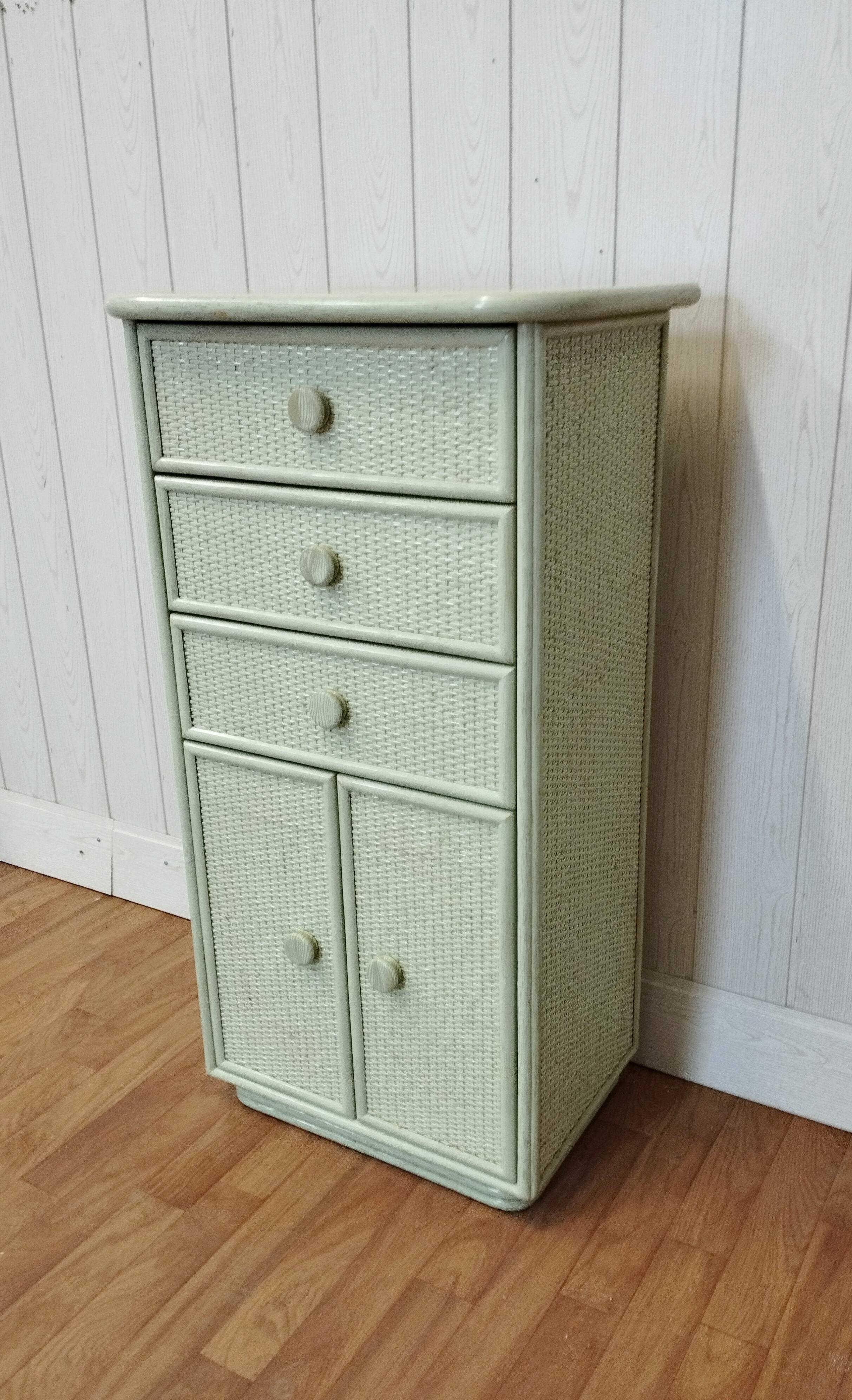 Vintage rattan and solid wood ragpicker