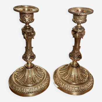 Pair of gilded bronze candlesticks - 19th century