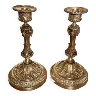 Pair of gilded bronze candlesticks - 19th century