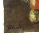 Still Life with Wine and Fruit Painting Oil on Canvas Signed