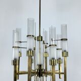 Sciolari, eight arms brass and glass tube chandelier. Italy 1960s