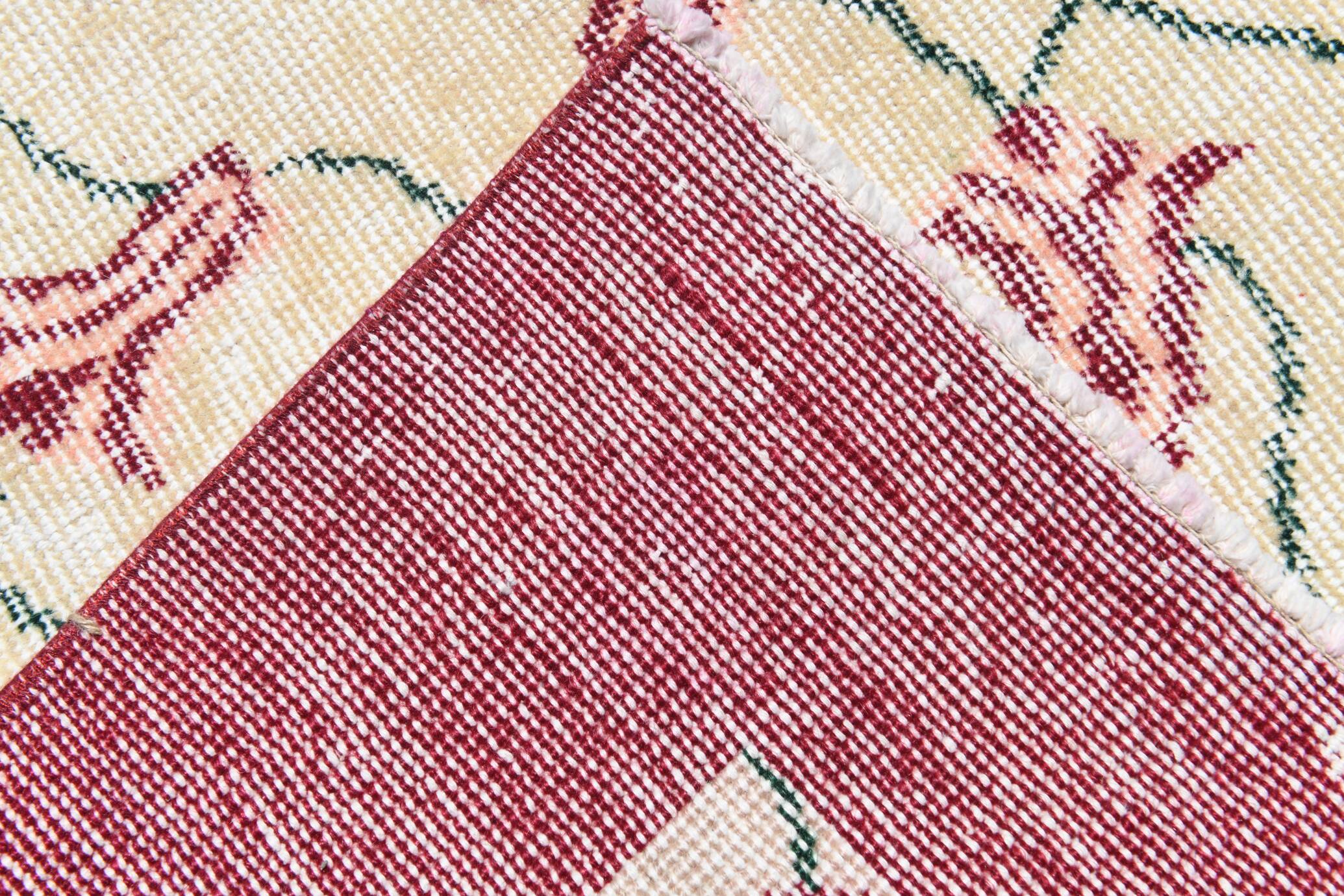 Beige & Burgundy Bordered  Floral Turkish Rug, Neutral Wool Rug, 194x290 Cm