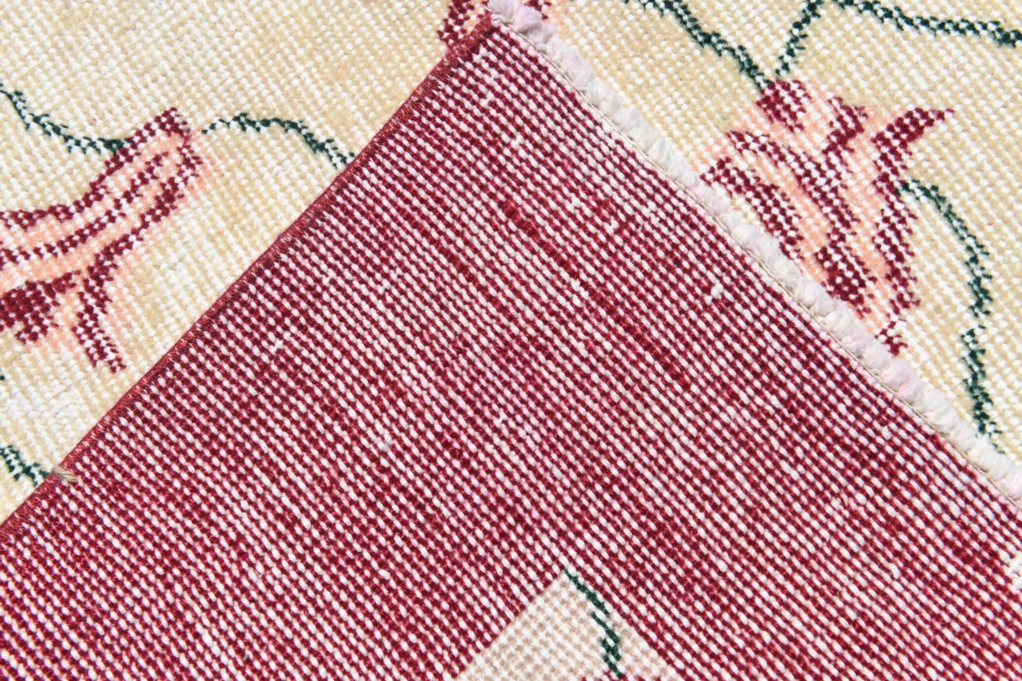 Beige & Burgundy Bordered  Floral Turkish Rug, Neutral Wool Rug, 194x290 Cm