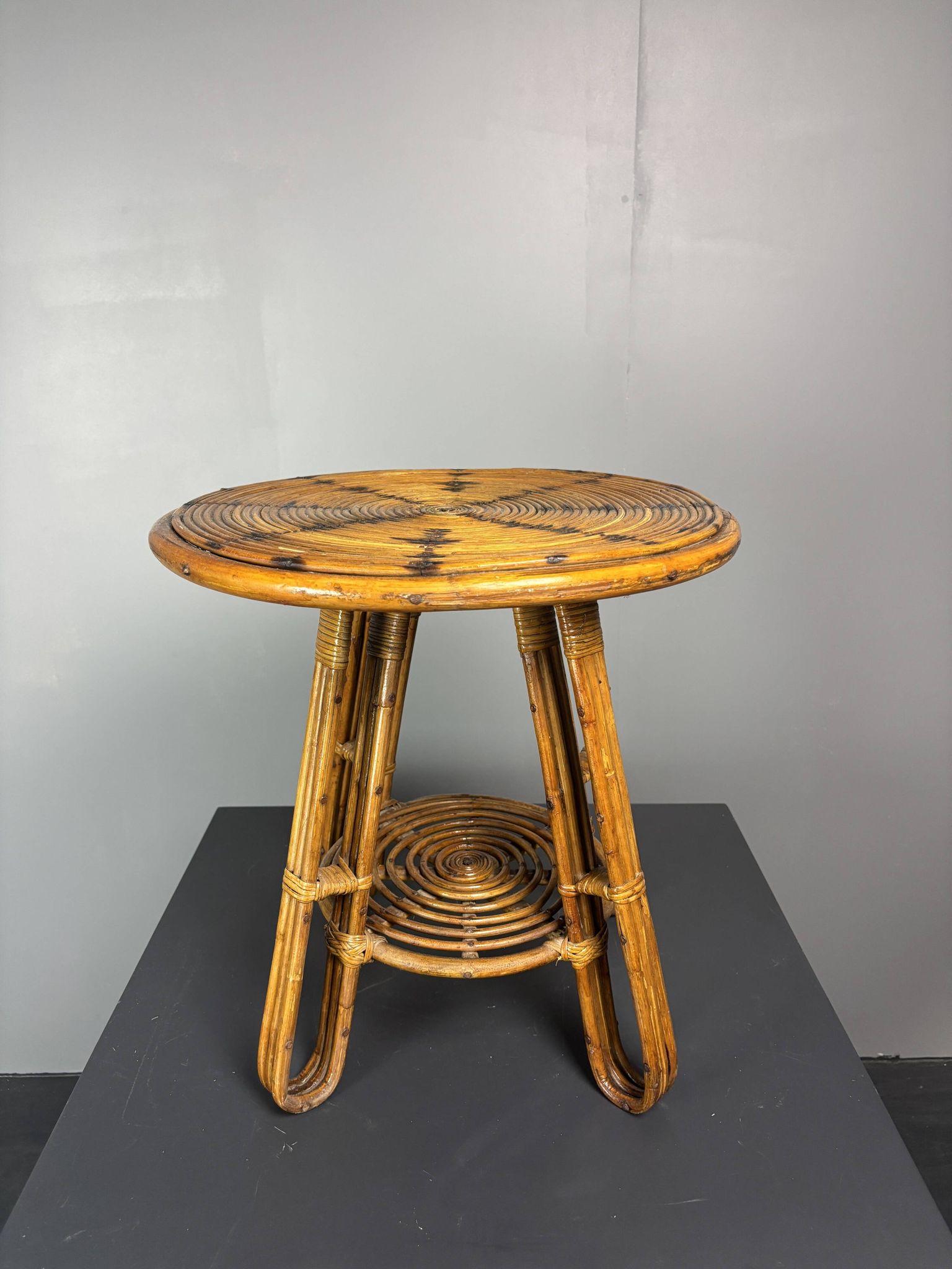 Mid-Century Italian pencil reed rattan side or occasional table, ca 1950s