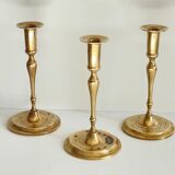 3 patinated brass candle holders
