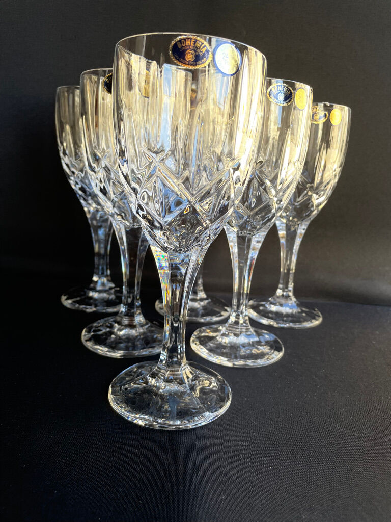 Bohemia - glasses on foot (6) - Modern mid-century - Lead crystal 24% Pbo