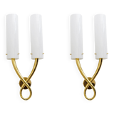 Pair of Large Brass and Murano Glass Sconces in the Style of Gio Ponti