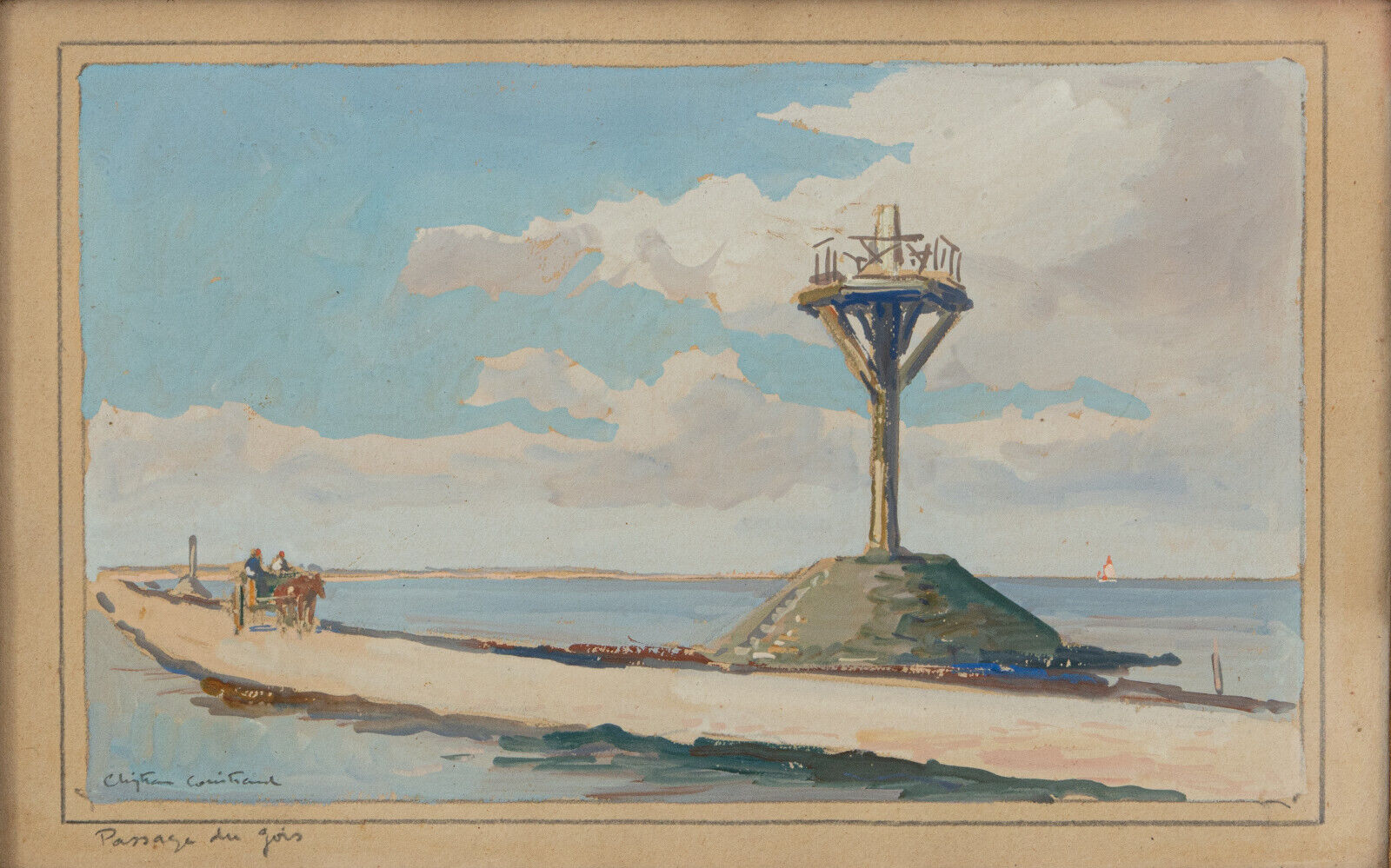 Watercolor on paper Christian Couillaud Noirmoutier The Passage of the Twentieth Gois
