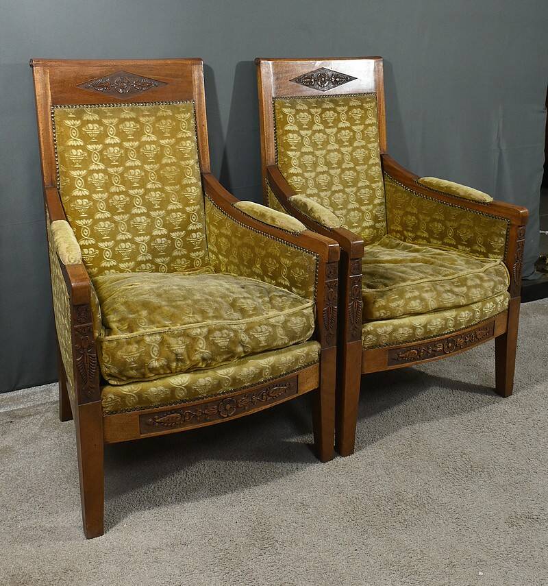 Pair of "Bergère" Armchairs in Mahogany, Empire Period – Early 19th Century