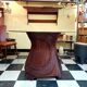 Table marqueterie de rotin vintage 1970