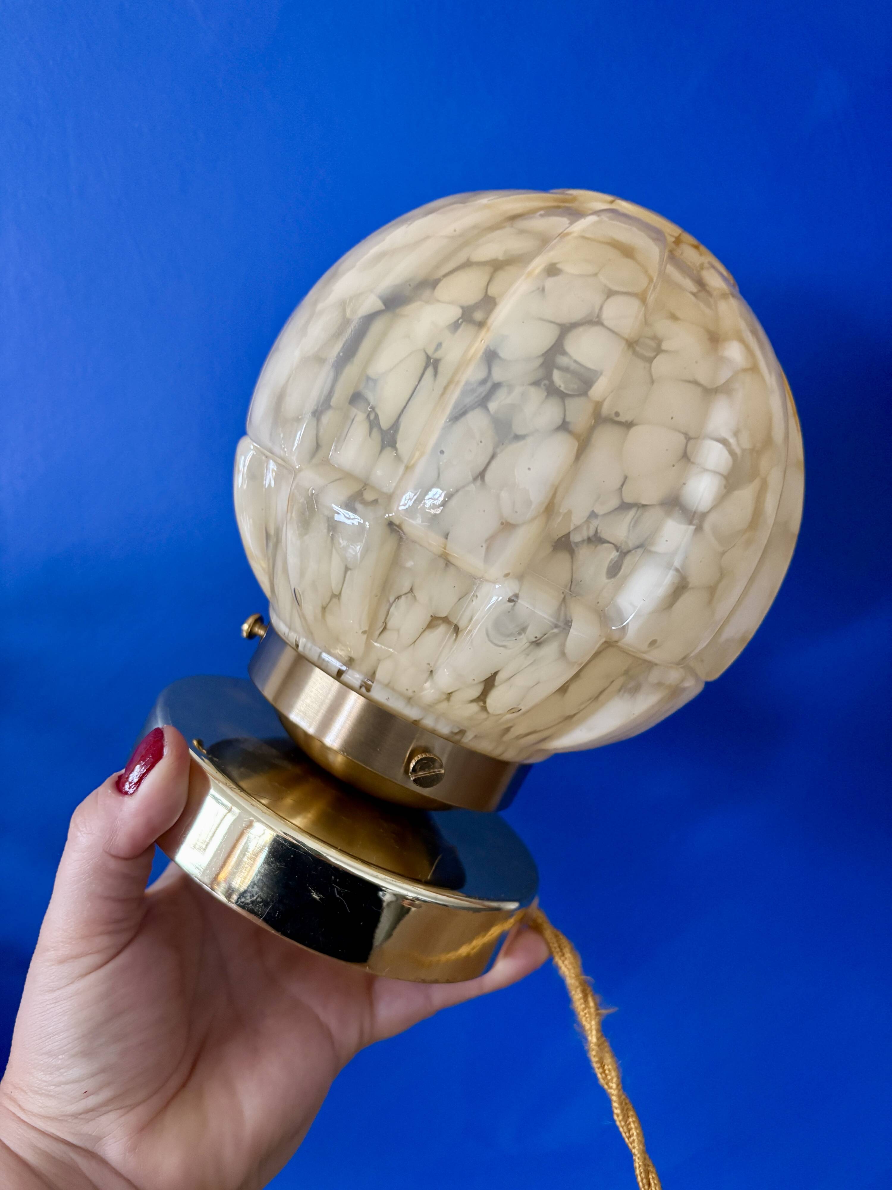 Vintage Art Deco globe table lamp in yellow Clichy glass.
