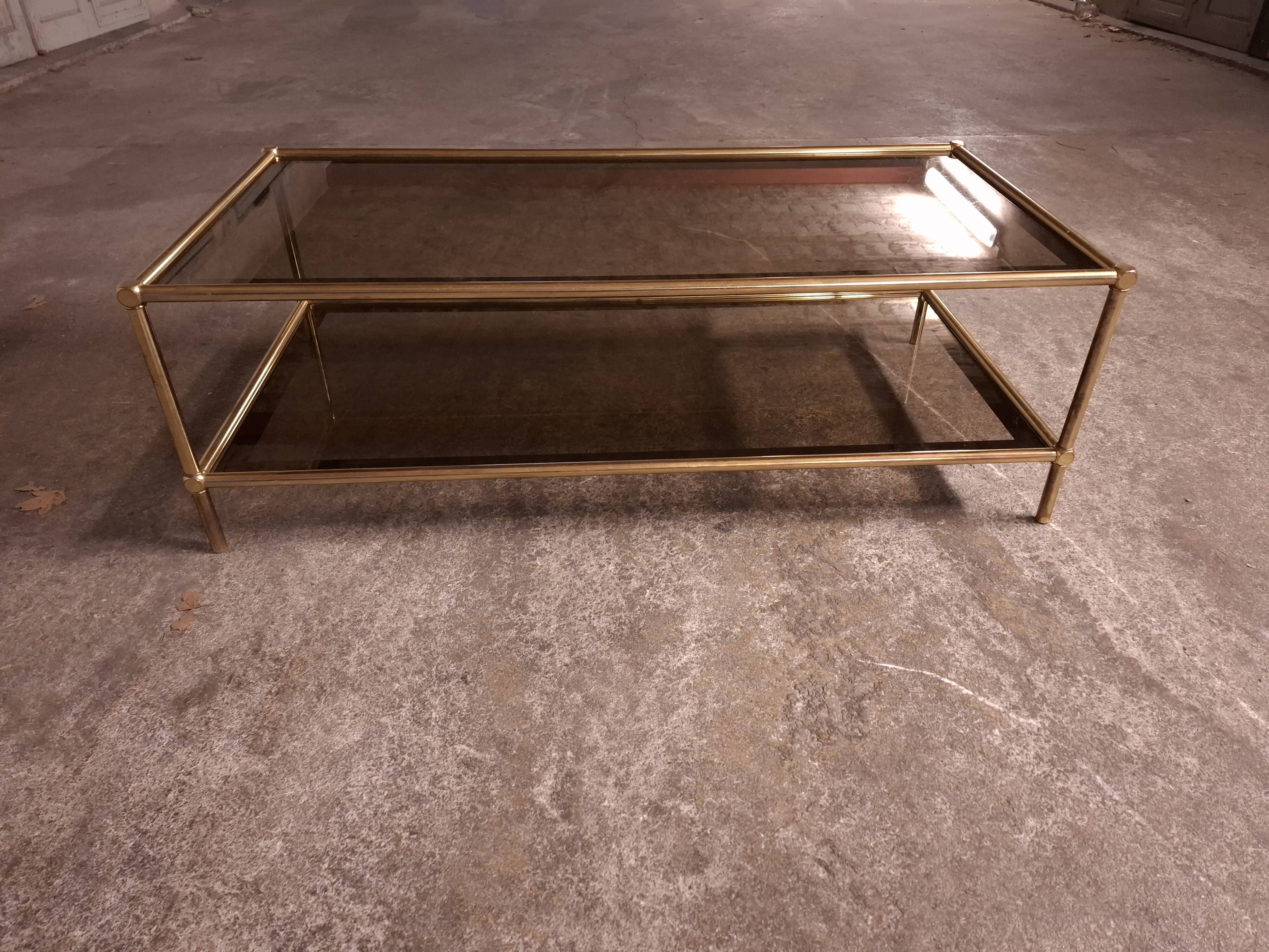 Vintage 80's brass coffee table, glass tops
