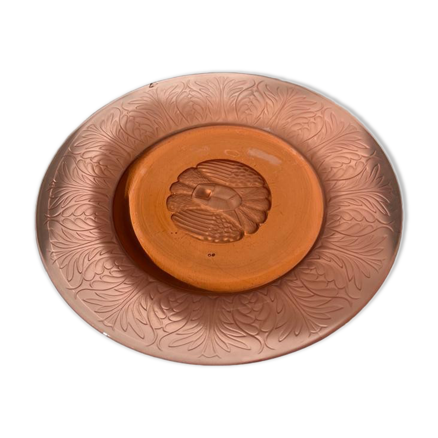 Molded pink glass dish art nouveau patterns D: 31.5cm