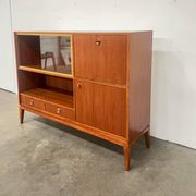 High glazed enfilade with vintage wooden bar in Scandinavian style.