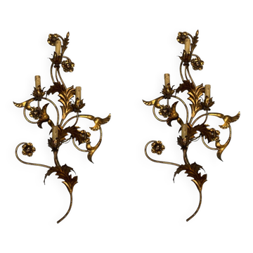 Extra Large Florentine Gold Gilded Sconces Set of 2 
