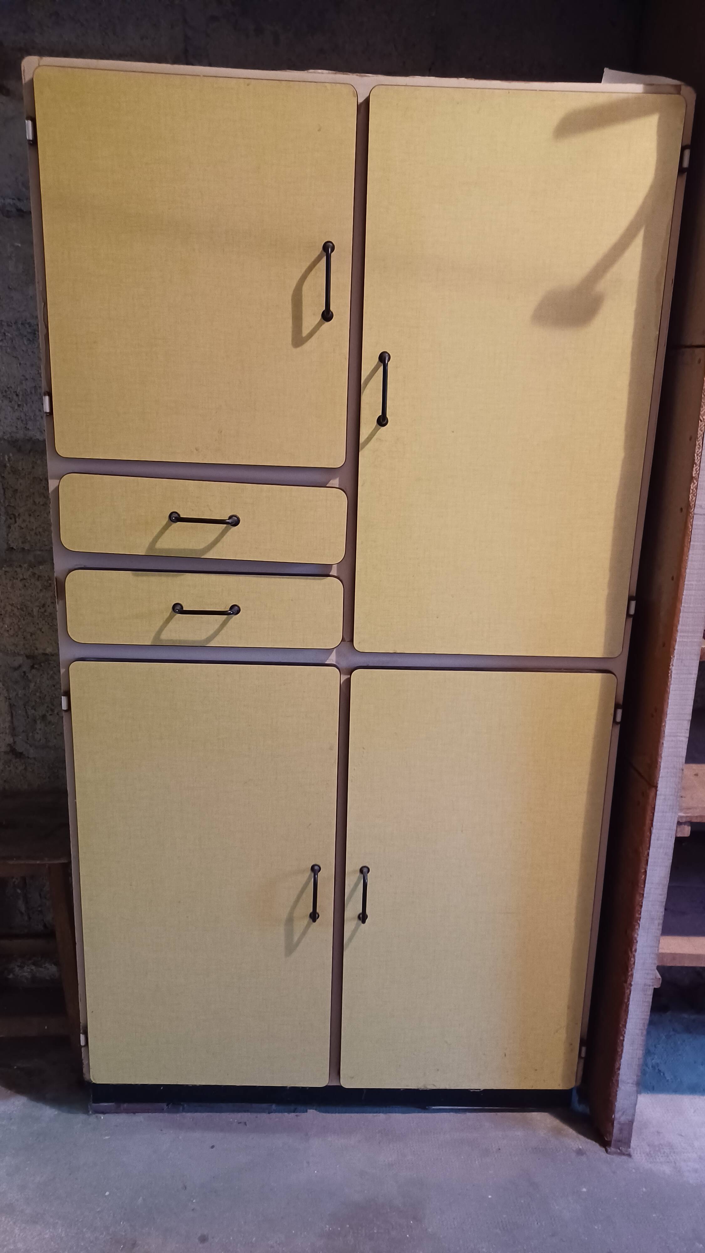 Yellow formica kitchen cabinet