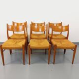 Set of 6 vintage teak Danish rope chairs Gessef Consorzio Sedie Friuli