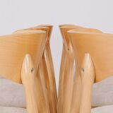 Ensemble moderne de 6 chaises de salle à manger, tissu écru et bois de hêtre naturel