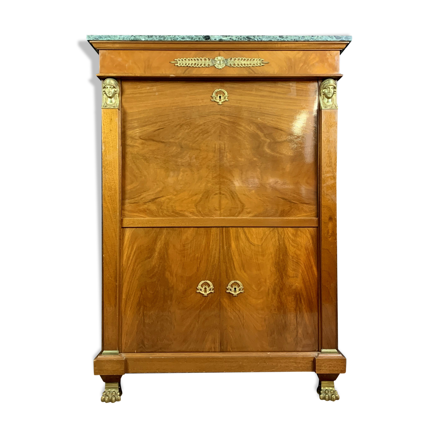Parisian secretary Empire mahogany cariatides in gilded bronze