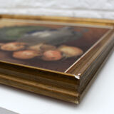 Vintage oil painting on canvas and gold gilded wood frame, still life