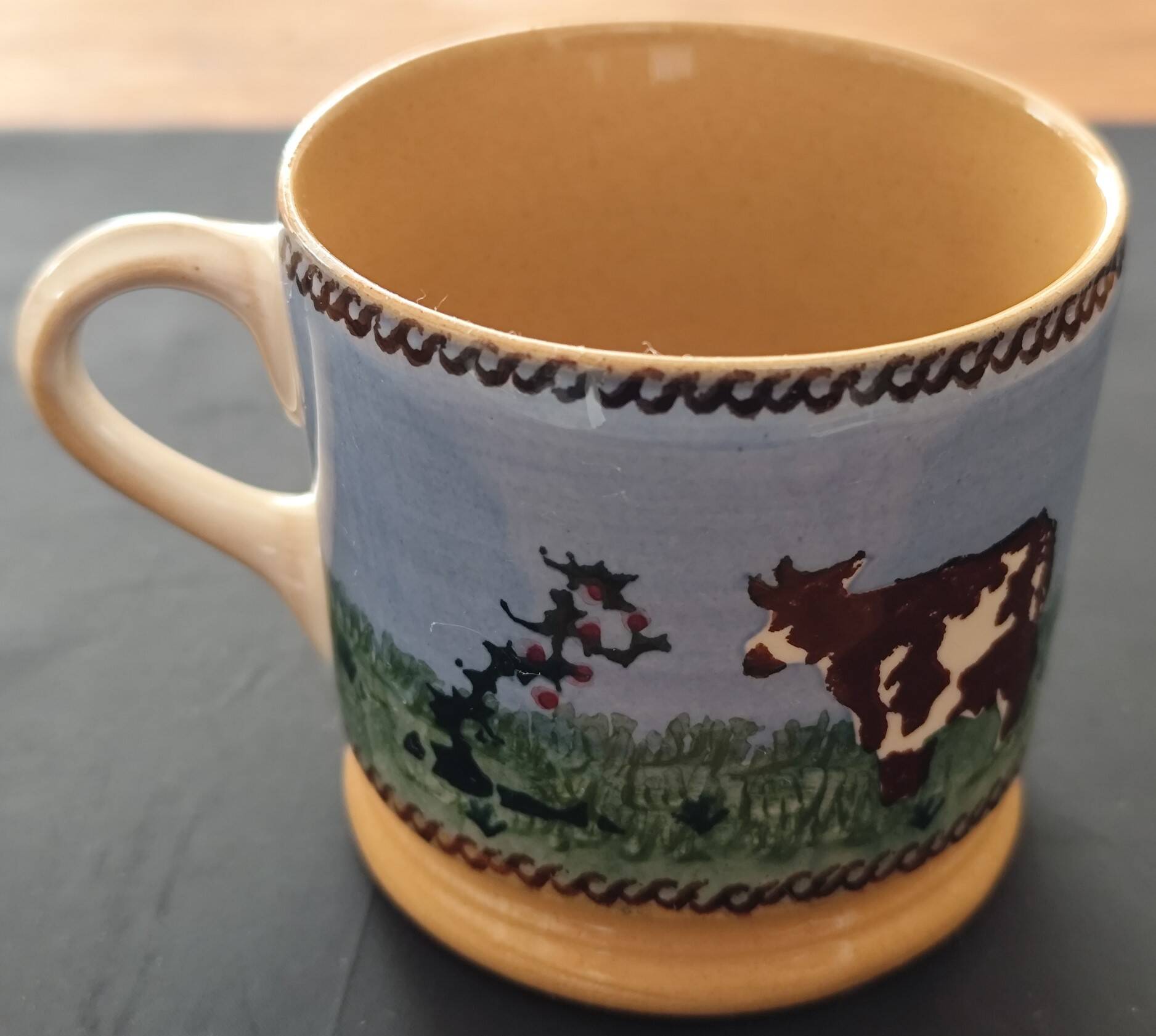 Stoneware mug, Cows decor.