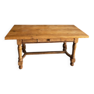 Table de ferme en chêne massif avec tiroir