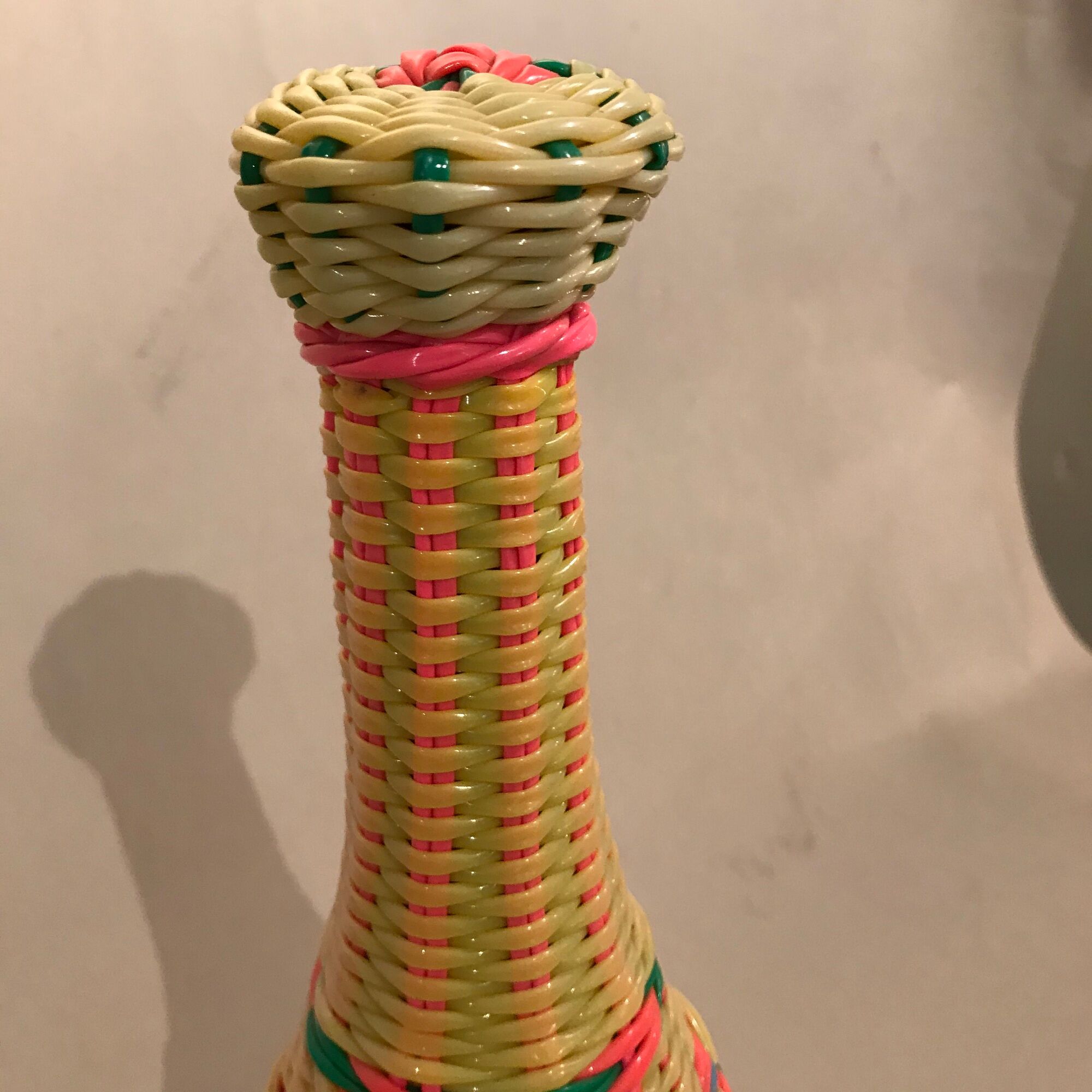 60s scoubidou bottle pink yellow green blue and smoky glass 27 cm