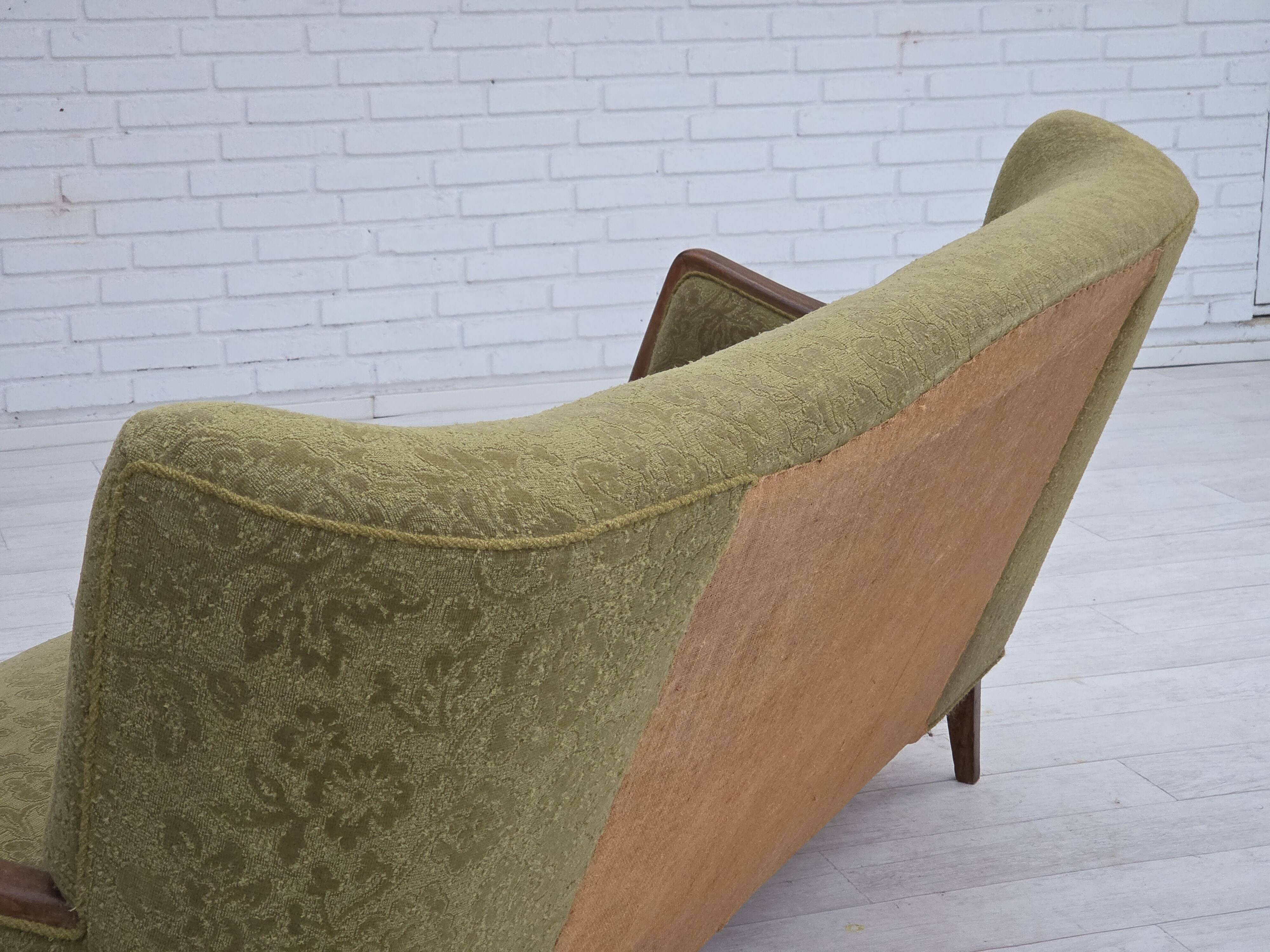 1960s, Danish 3-seater sofa, green furniture velour, ash wood legs.