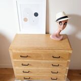 Vintage oak chest of drawers with splayed legs, restored