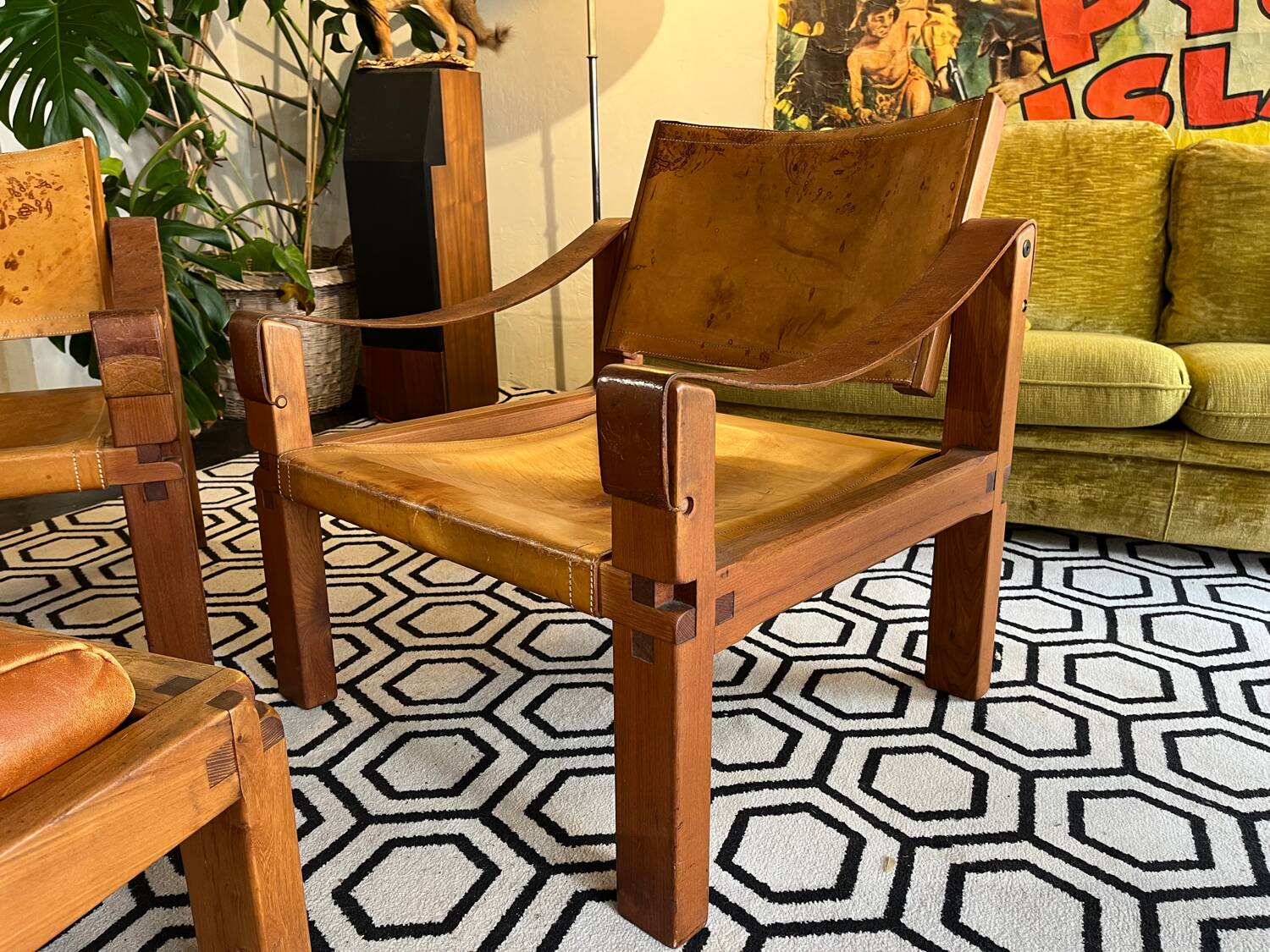 Pair of armchairs and a footrest Pierre Chapo 1960