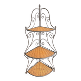 Etagère d'angle en osier et fer forgé