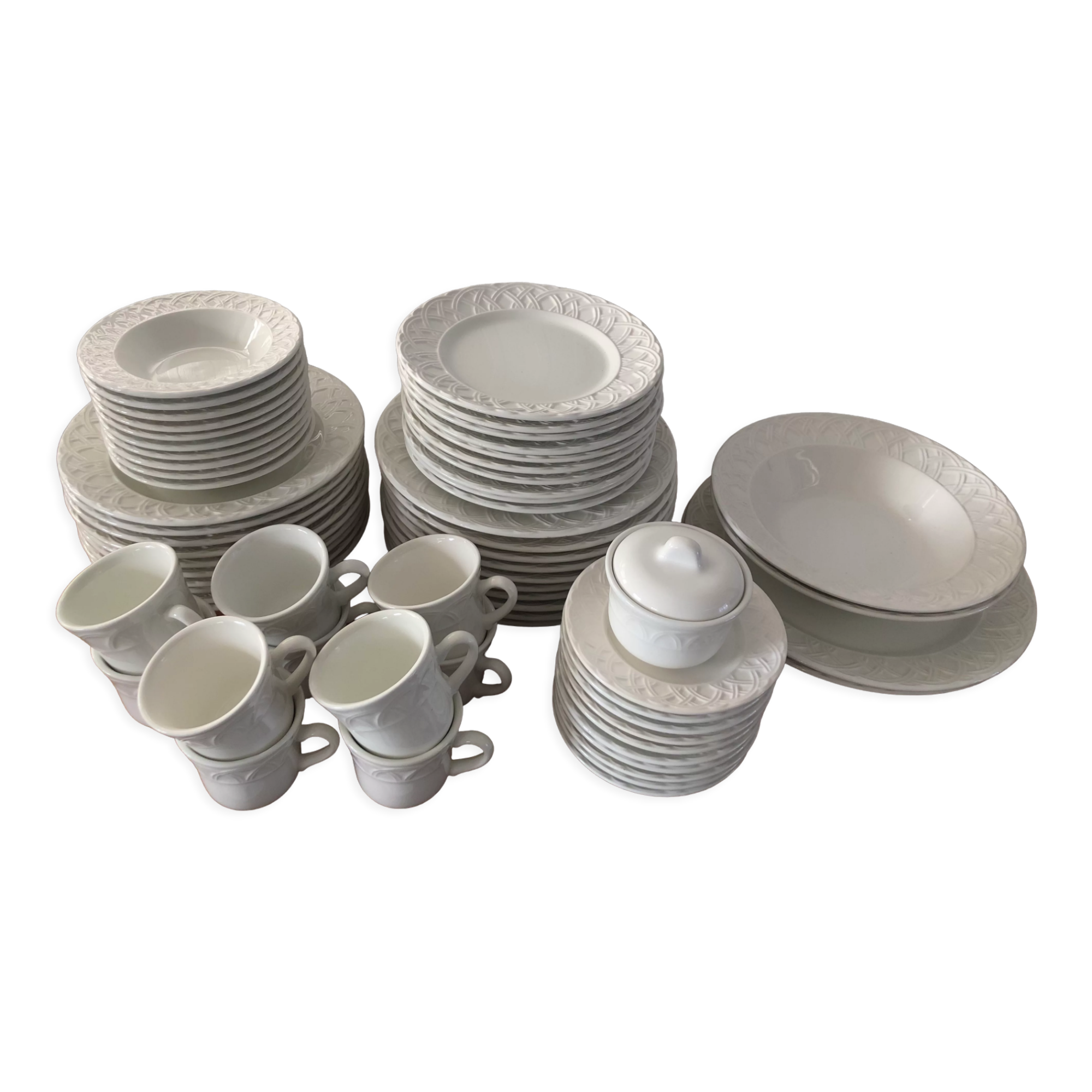 Dish set 60 pieces in white earthenware Italy Quadrifoglio