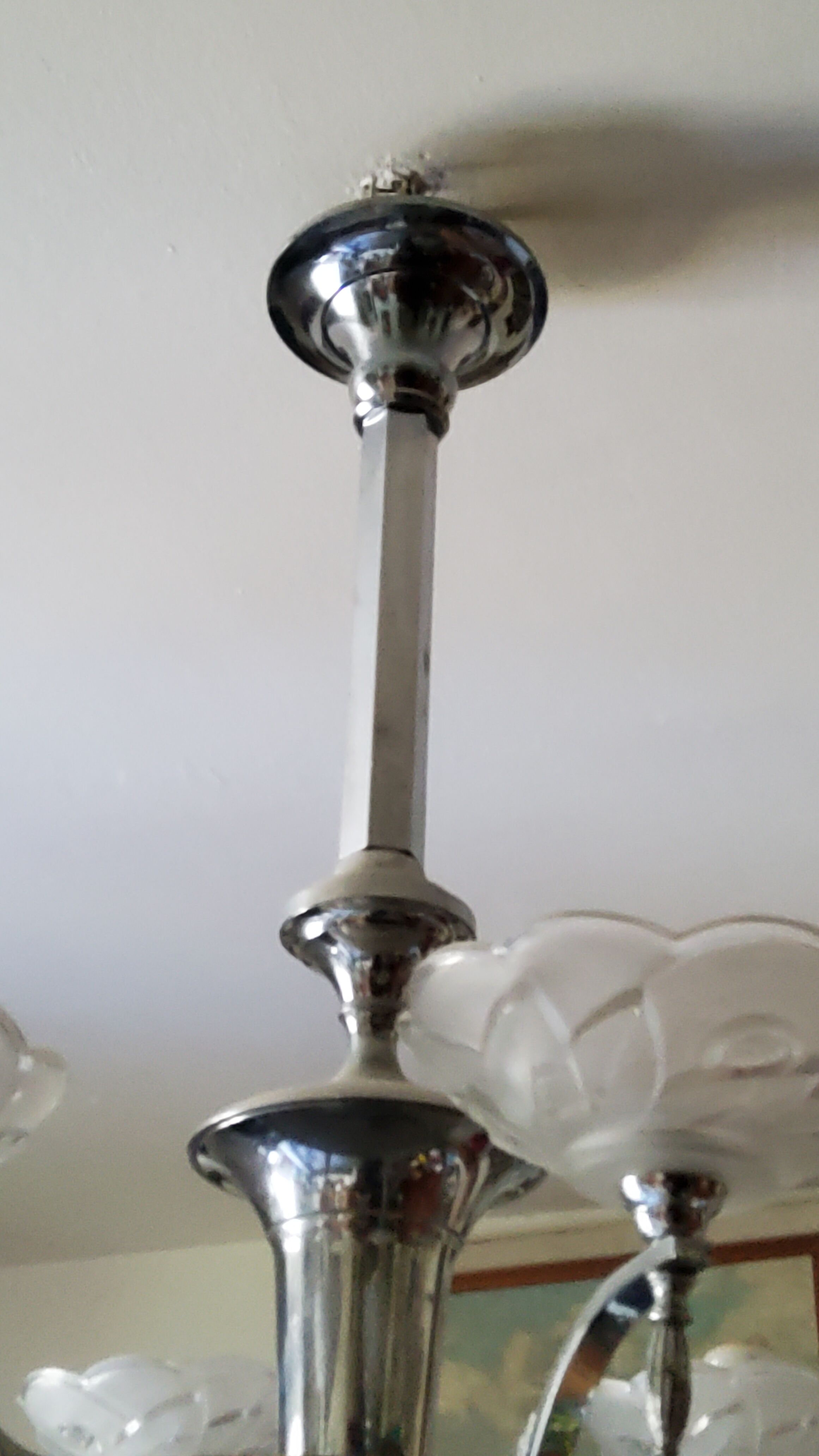 Art deco chandelier in chromed metal and glass 6 arms of lights