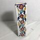 Square old glazed ceramic vase design flowers vintage