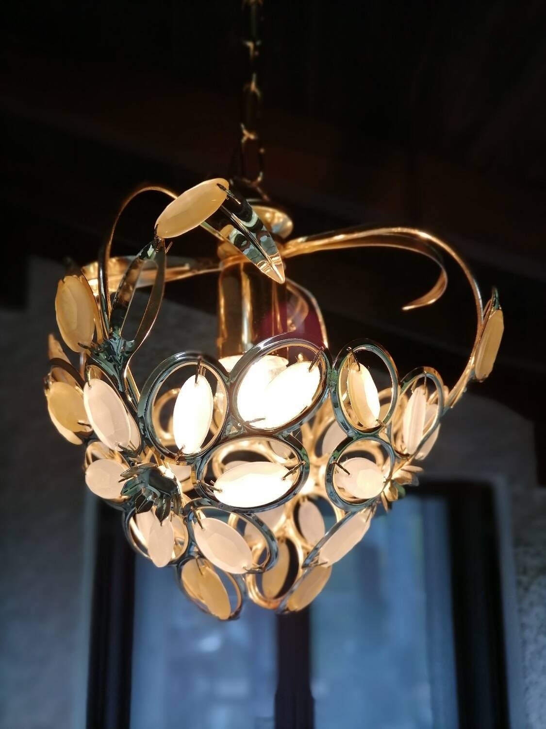 Gold metal pendant light and 90's glass pendants