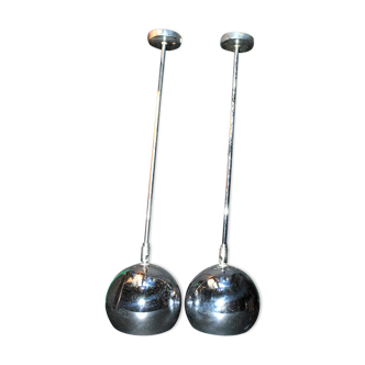 Set of 2 hanging lamps in chrome metal