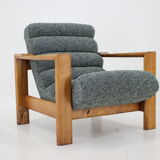 1960s pair of armchairs with stools in oak, Finland