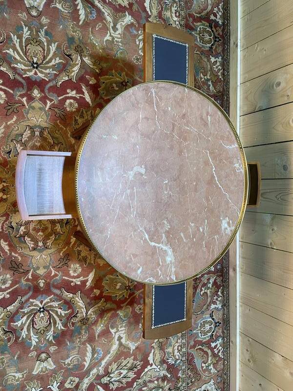 Table basse bouillotte de style Louis XVI marbre rose