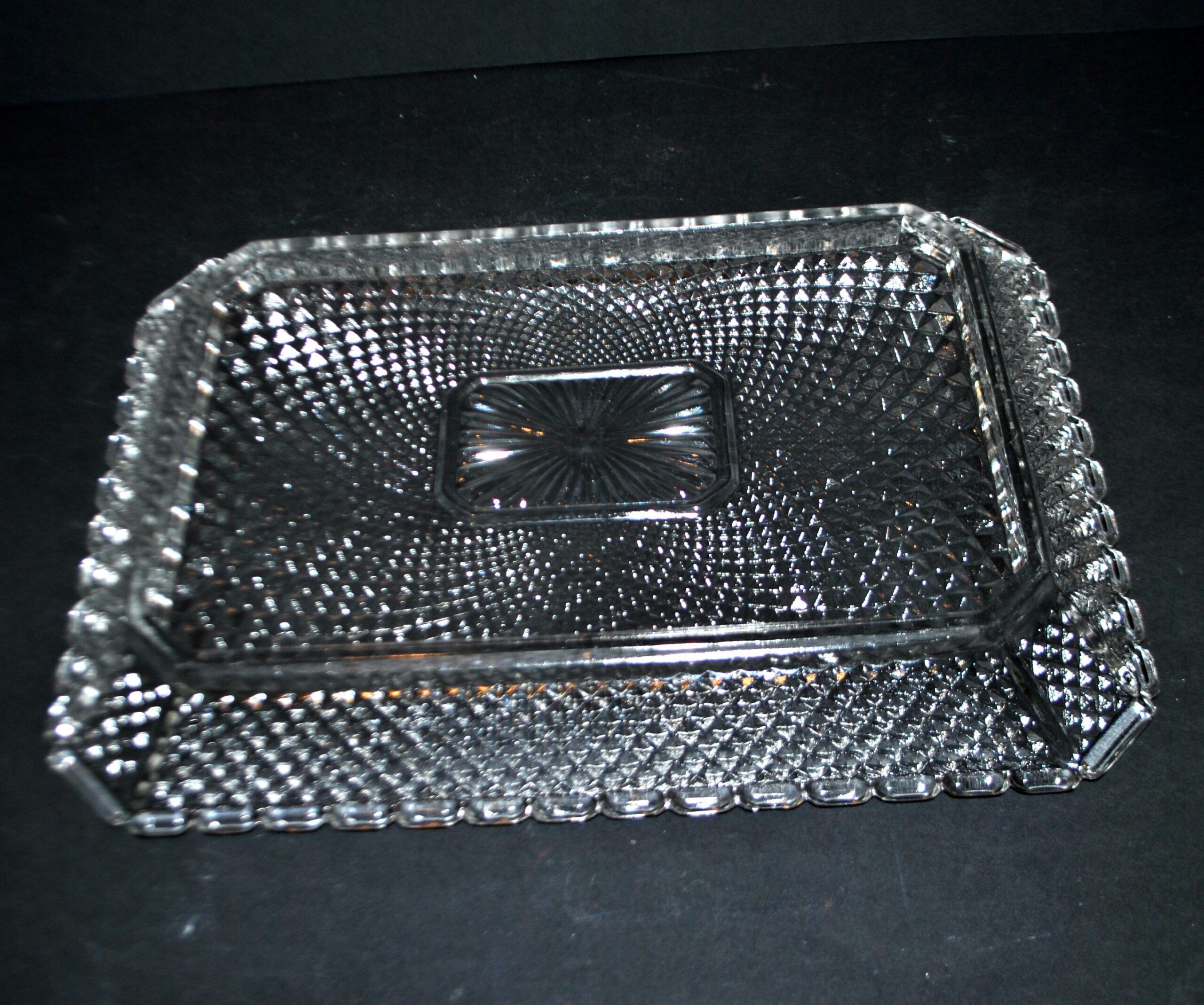 Antique rectangular molded crystal tray, 1920