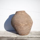 Old basket, burgundy XL straw and bramble, woven basket, interior decoration, pantry, cache