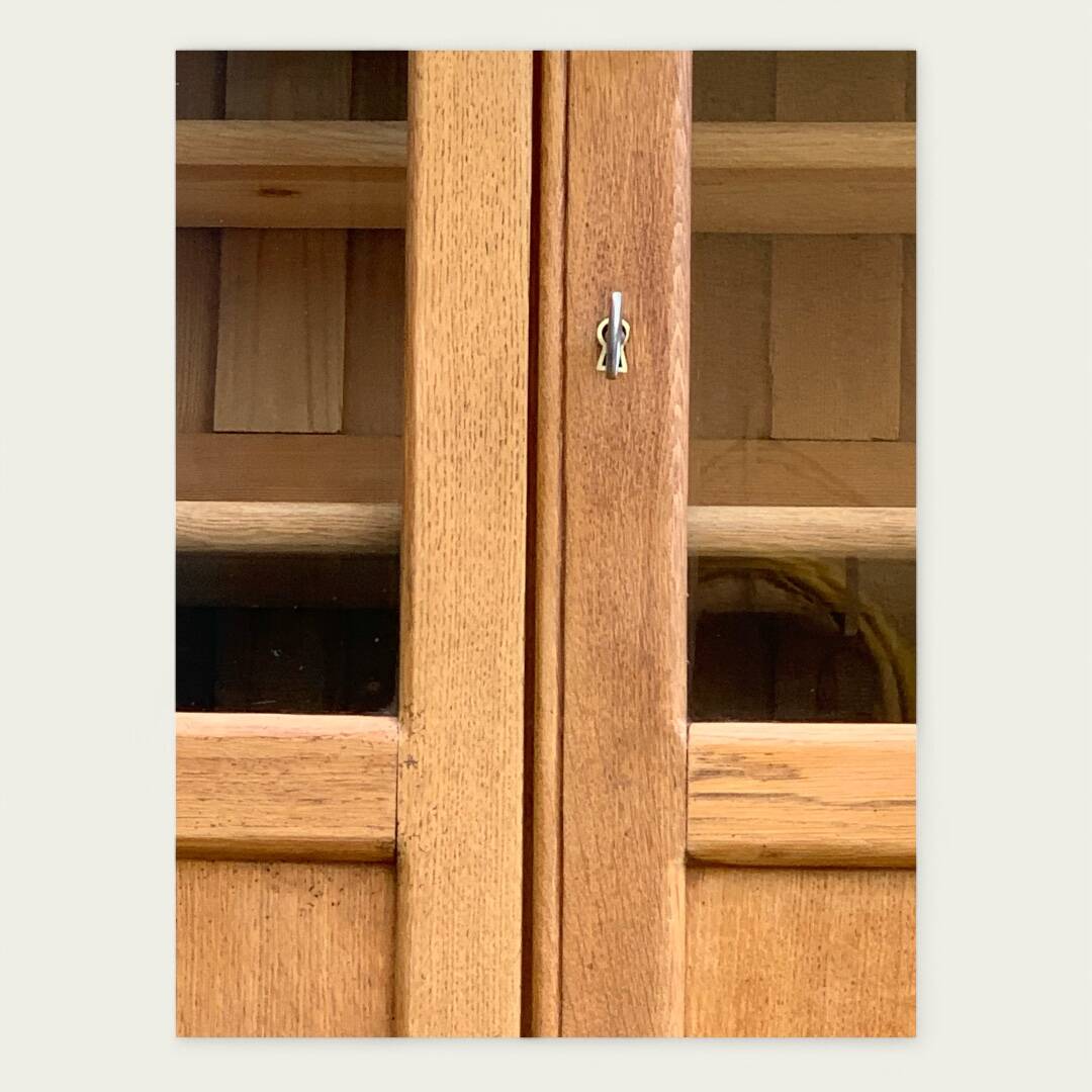 Parisian glass cabinet in solid raw oak, 1950