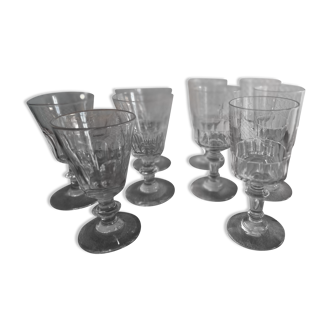 Set of 10 old stemmed glasses