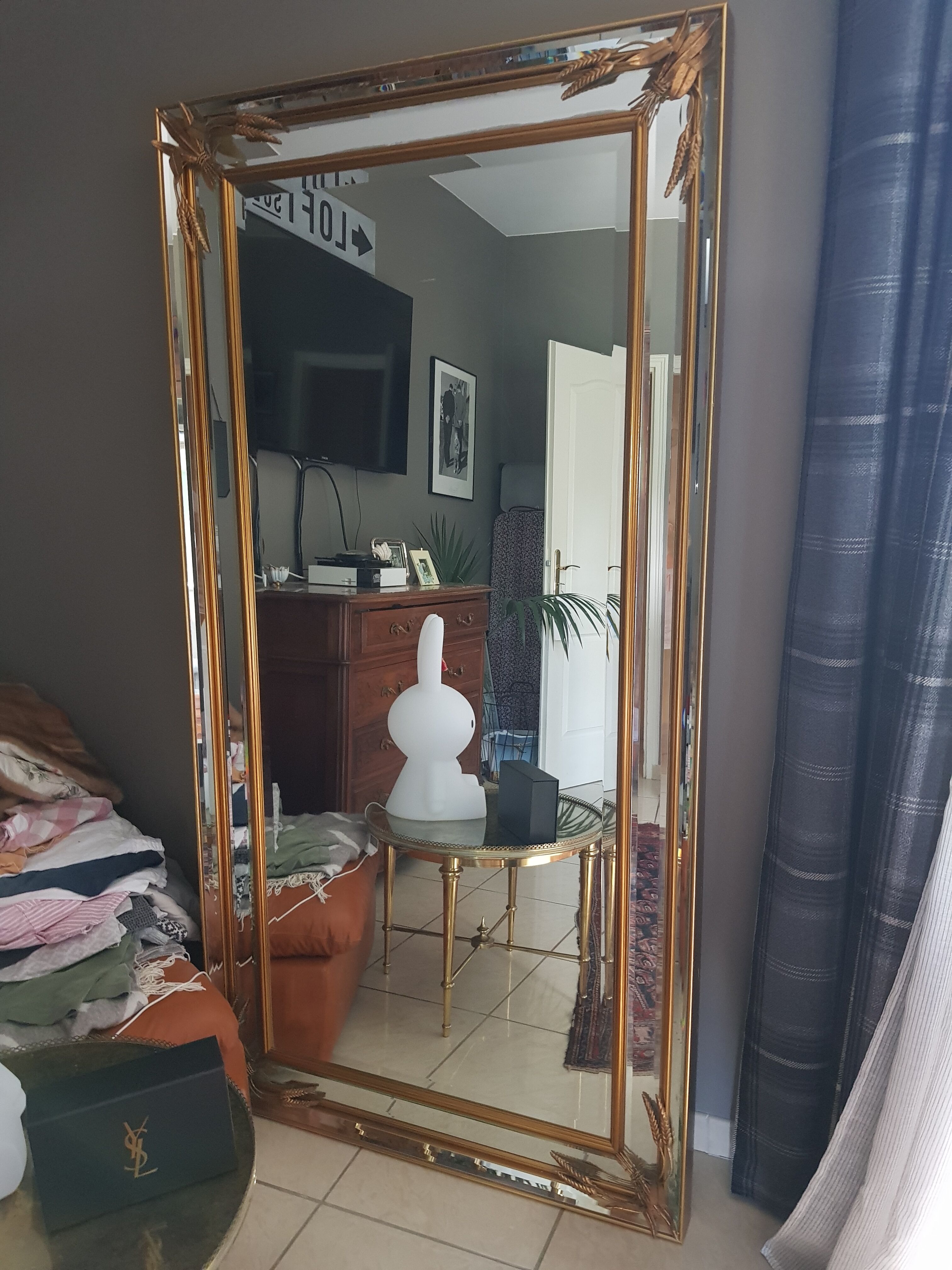 Large mirror has parcloses sheaf of wheat  96x186cm